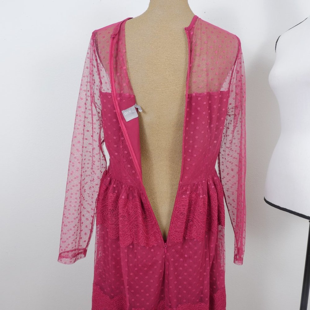 ASOS Wine Lace Sheer Long Sleeve Romantic Bohemian y2k Full Skirt SZ 10 Dress - Picture 12 of 12